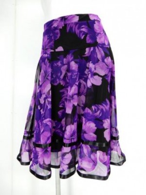 【sk879】社交ダンスミディアムロングスカート　裾テープ　裏付き　花柄パープル
